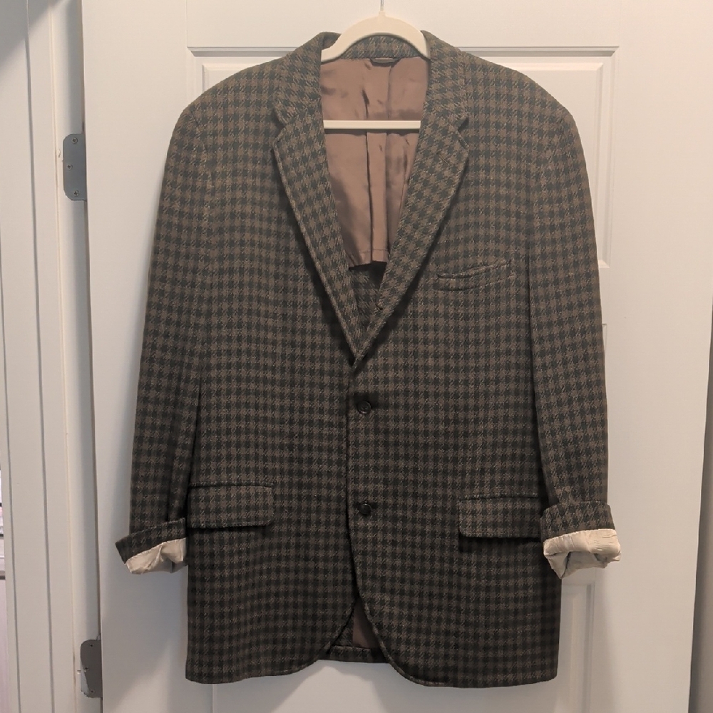 Vintage Olive And Green Houndstooth Blazer